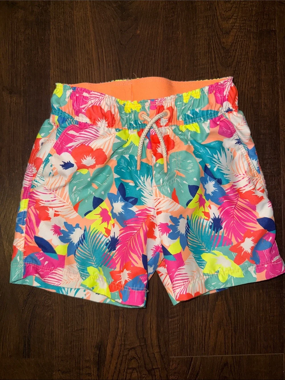 Cat & Jack Neon Tropical Print Drawstring Shorts - Pink, Teal, Yellow